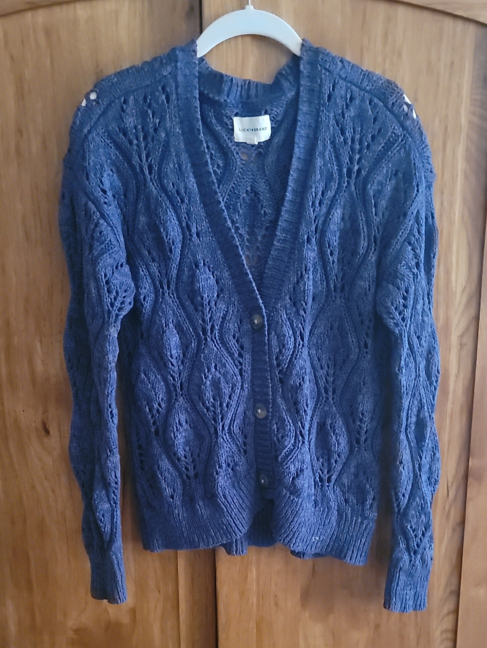 Lucky Brand 100% Cotton Navy Openwork Cable Knit Button Cardigan